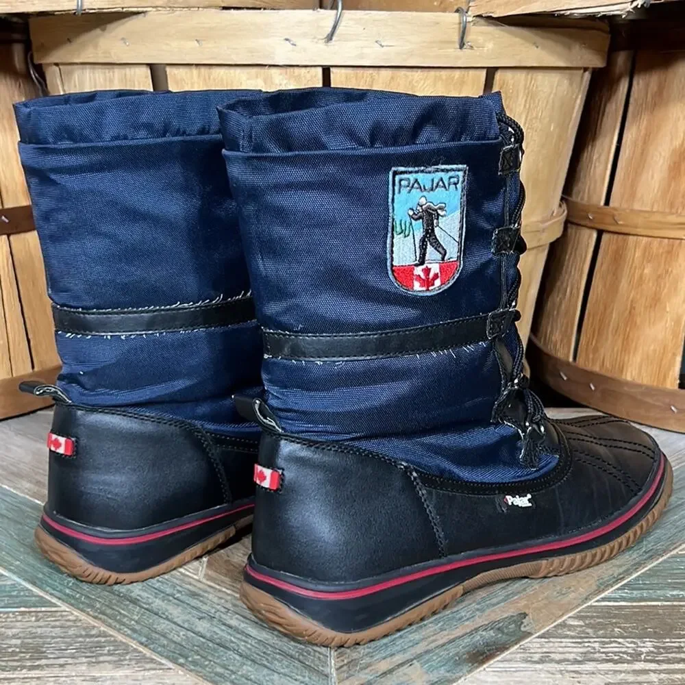 Pajar Grip Low Navy Black Faur Fur Insulated Waterproof Snow Boot Womens Size 11